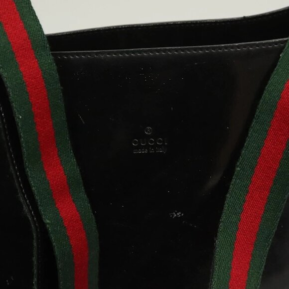 GUCCI Web Sherry Line Shoulder Bag Enamel Black Silver - Picture 10 of 16